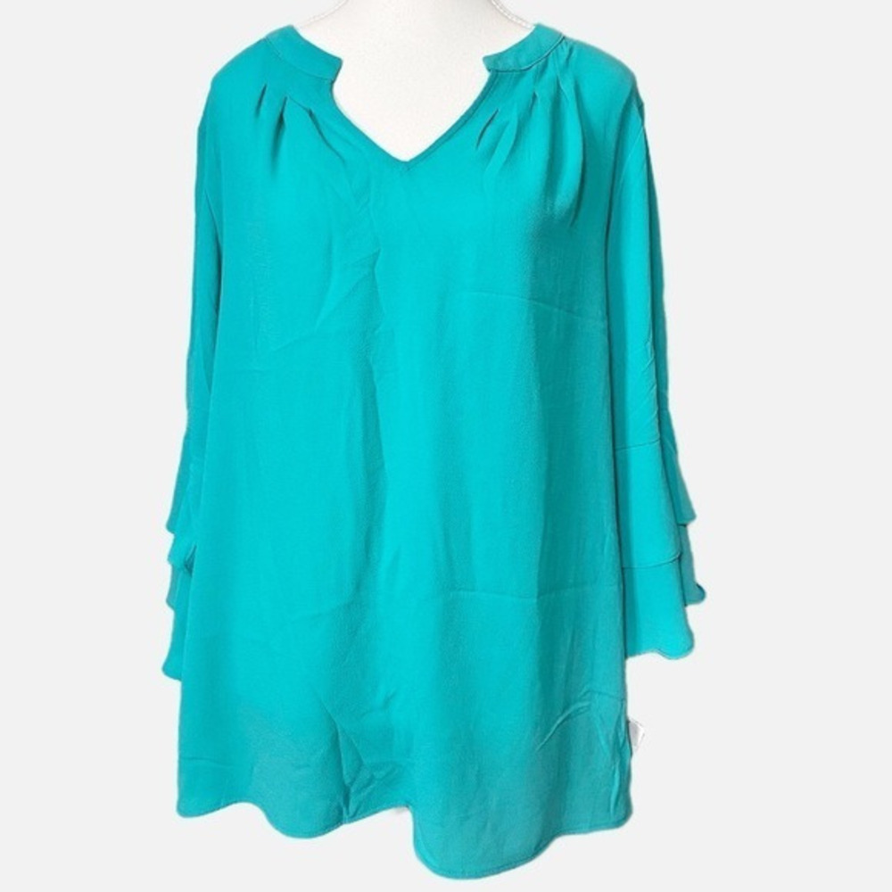 Valerie Stephens Teal Bell Sleeve Blouse NWT